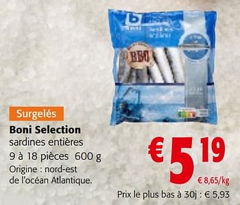 Promotions Boni selection sardines entières - Boni - Valide de 08/05/2024 à 21/05/2024 chez Colruyt