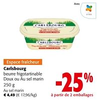 Promotions Carlsbourg beurre frigotartinable doux ou au sel marin - Carlsbourg - Valide de 08/05/2024 à 21/05/2024 chez Colruyt
