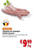 Promotions Chipolata de campagne hachis de porc - Produit maison - Colruyt - Valide de 08/05/2024 à 21/05/2024 chez Colruyt