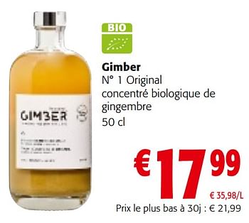 Promoties Gimber n° 1 original concentré biologique de gingembre - Gimber - Geldig van 08/05/2024 tot 21/05/2024 bij Colruyt