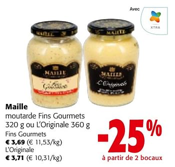 Promoties Maille moutarde fins gourmets ou l’originale - Maille - Geldig van 08/05/2024 tot 21/05/2024 bij Colruyt