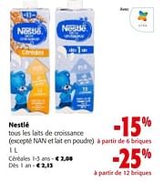 Promotions Nestlé tous les laits de croissance - Nestlé - Valide de 08/05/2024 à 21/05/2024 chez Colruyt