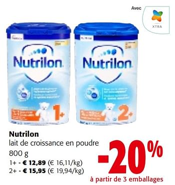 Promotions Nutrilon lait de croissance en poudre - Nutrilon - Valide de 08/05/2024 à 21/05/2024 chez Colruyt