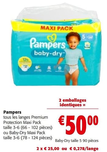Promotions Pampers baby-dry taille 5 - Pampers - Valide de 08/05/2024 à 21/05/2024 chez Colruyt