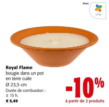 Promotions Royal flame bougie dans un pot en terre cuite - Royal Flame - Valide de 08/05/2024 à 21/05/2024 chez Colruyt