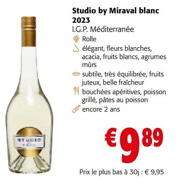 Promoties Studio by miraval blanc 2023 i.g.p. méditerranée - Witte wijnen - Geldig van 08/05/2024 tot 21/05/2024 bij Colruyt