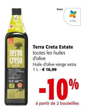 Promotions Terra creta estate toutes les huiles d’olive huile d’olive vierge extra - Terra creta - Valide de 08/05/2024 à 21/05/2024 chez Colruyt