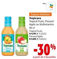 Promotions Tropicana tropical fruits, pressed apple ou multivitamins - Tropicana - Valide de 08/05/2024 à 21/05/2024 chez Colruyt