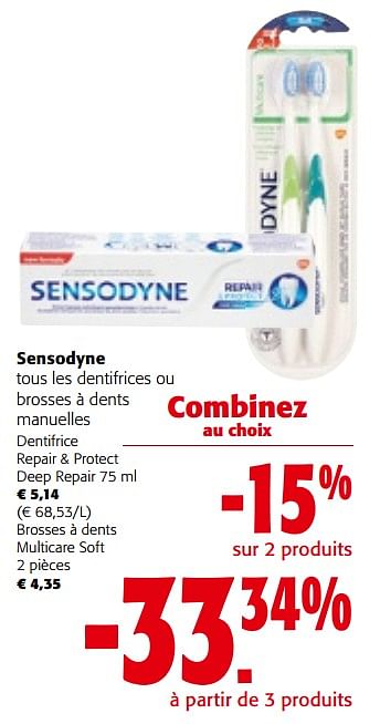 Promoties Sensodyne tous les dentifrices ou brosses à dents manuelles - Sensodyne - Geldig van 08/05/2024 tot 21/05/2024 bij Colruyt