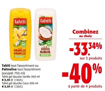 Promoties Tahiti tout l`assortiment ou palmolive tout l`assortiment - Palmolive Tahiti - Geldig van 08/05/2024 tot 21/05/2024 bij Colruyt