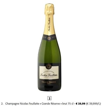 Promotions Champagne nicolas feuillatte grande réserve brut - Champagne - Valide de 08/05/2024 à 21/05/2024 chez Colruyt
