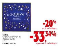 Promotions Godiva goldmark assortiment de chocolats fourrés - Godiva - Valide de 08/05/2024 à 21/05/2024 chez Colruyt