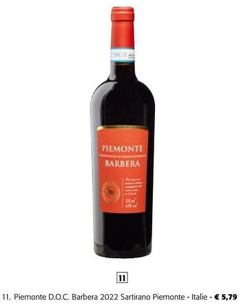 Promotions Piemonte d.o.c. barbera 2022 sartirano piemonte - Vins rouges - Valide de 08/05/2024 à 21/05/2024 chez Colruyt