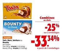 Promotions Twix, mars, snickers ou bounty ice cream - Produit maison - Colruyt - Valide de 08/05/2024 à 21/05/2024 chez Colruyt