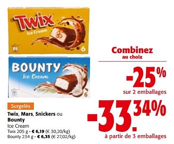 Promotions Twix, mars, snickers ou bounty ice cream - Produit maison - Colruyt - Valide de 08/05/2024 à 21/05/2024 chez Colruyt