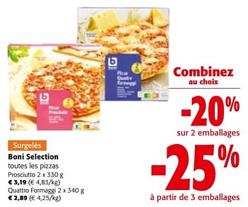 Promotions Boni selection toutes les pizzas - Boni - Valide de 08/05/2024 à 21/05/2024 chez Colruyt