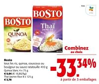 Promotions Bosto tous les riz, quinoa, couscous ou boulgour ou sauce ratatouille - Bosto - Valide de 08/05/2024 à 21/05/2024 chez Colruyt