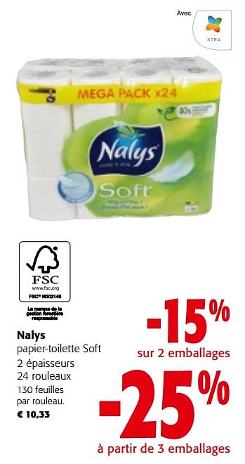 Promoties Nalys papier-toilette soft 2 épaisseurs 24 rouleaux - Nalys - Geldig van 08/05/2024 tot 21/05/2024 bij Colruyt