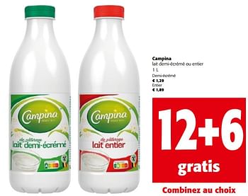 Promoties Campina lait demi-écrémé ou entier - Campina - Geldig van 08/05/2024 tot 21/05/2024 bij Colruyt