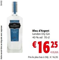 Promotions Bleu d’argent london dry gin - Bleu d'Argent - Valide de 08/05/2024 à 21/05/2024 chez Colruyt