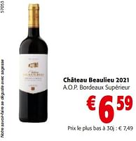 Promotions Château beaulieu 2021 a.o.p. bordeaux supérieur - Vins rouges - Valide de 08/05/2024 à 21/05/2024 chez Colruyt