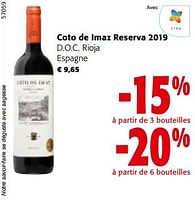 Promotions Coto de imaz reserva 2019 d.o.c. rioja espagne - Vins rouges - Valide de 08/05/2024 à 21/05/2024 chez Colruyt
