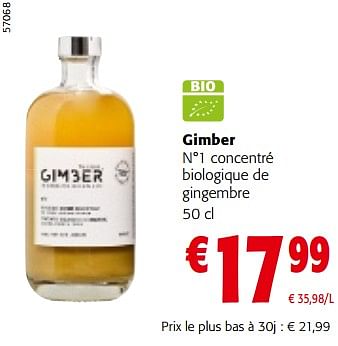 Promoties Gimber n°1 concentré biologique de gingembre - Gimber - Geldig van 08/05/2024 tot 21/05/2024 bij Colruyt