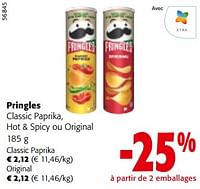 Promotions Pringles classic paprika, hot + spicy ou origina - Pringles - Valide de 08/05/2024 à 21/05/2024 chez Colruyt