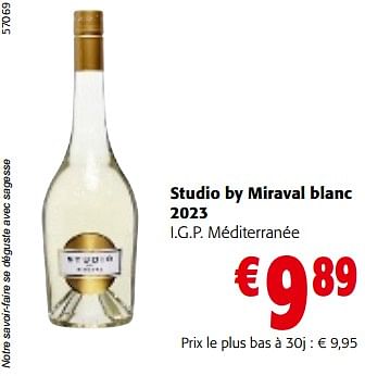 Promotions Studio by miraval blanc 2023 i.g.p. méditerranée - Vins blancs - Valide de 08/05/2024 à 21/05/2024 chez Colruyt