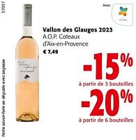 Promotions Vallon des glauges 2023 a.o.p. coteaux d’aix-en-provence - Vins rosé - Valide de 08/05/2024 à 21/05/2024 chez Colruyt