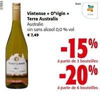 Promotions Vintense o°rigin terra australis australie vin sans alcool - Vins blancs - Valide de 08/05/2024 à 21/05/2024 chez Colruyt