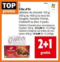 Promotions Côte d’or tablettes de chocolat ou tous les nougatti, fantastic friends, chokotoff ou bars - Cote D'Or - Valide de 08/05/2024 à 21/05/2024 chez Colruyt