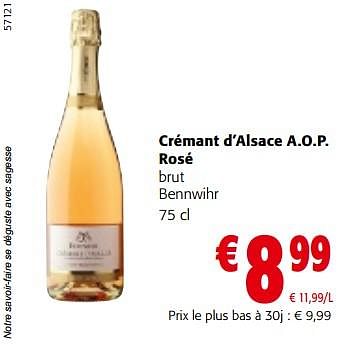 Promotions Crémant d’alsace a.o.p. rosé brut bennwihr - Mousseux - Valide de 08/05/2024 à 21/05/2024 chez Colruyt