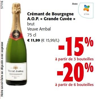 Promotions Crémant de bourgogne a.o.p. grande cuvée brut veuve ambal - Mousseux - Valide de 08/05/2024 à 21/05/2024 chez Colruyt