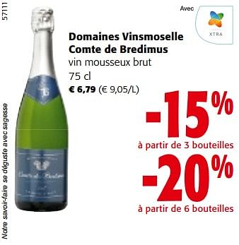 Promoties Domaines vinsmoselle comte de bredimus vin mousseux brut - Schuimwijnen - Geldig van 08/05/2024 tot 21/05/2024 bij Colruyt
