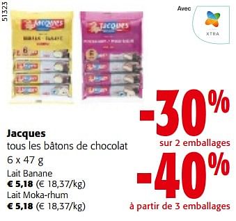 Promoties Jacques tous les bâtons de chocolat - Jacques - Geldig van 08/05/2024 tot 21/05/2024 bij Colruyt