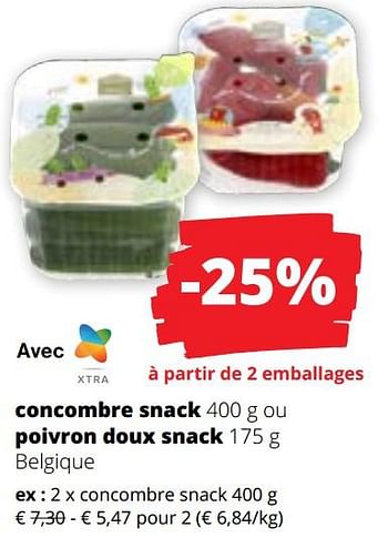 Promotions Concombre snack - Produit Maison - Spar Retail - Valide de 09/05/2024 à 22/05/2024 chez Spar (Colruytgroup)