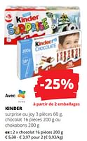 Promotions Chocolat - Kinder - Valide de 09/05/2024 à 22/05/2024 chez Spar (Colruytgroup)