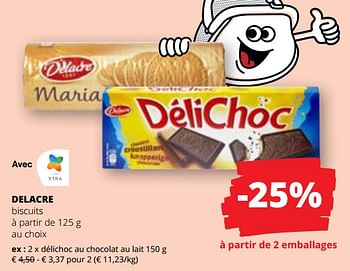 Promoties Délichoc au chocolat au lait - Delacre - Geldig van 09/05/2024 tot 22/05/2024 bij Spar (Colruytgroup)