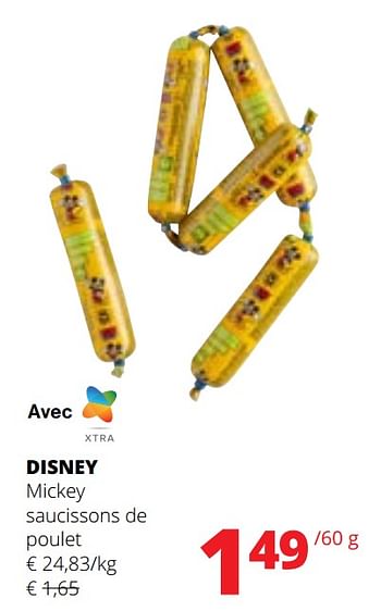 Promotions Disney mickey saucissons de poulet - Disney - Valide de 09/05/2024 à 22/05/2024 chez Spar (Colruytgroup)