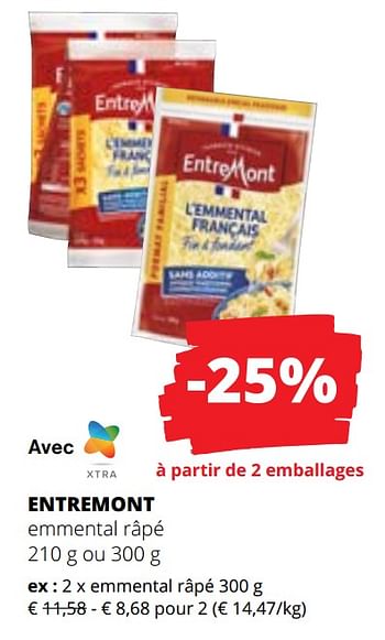 Promotions Emmental râpé - Entre Mont - Valide de 09/05/2024 à 22/05/2024 chez Spar (Colruytgroup)
