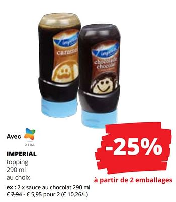 Promotions Imperial topping sauce au chocolat - Imperial Desserts - Valide de 09/05/2024 à 22/05/2024 chez Spar (Colruytgroup)