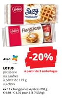 Promotions Lotus pâtisserie ou gaufres frangipanes - Lotus Bakeries - Valide de 09/05/2024 à 22/05/2024 chez Spar (Colruytgroup)