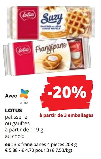 Promotions Lotus pâtisserie ou gaufres frangipanes - Lotus Bakeries - Valide de 09/05/2024 à 22/05/2024 chez Spar (Colruytgroup)