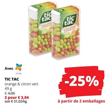 Promoties Tic tac orange + citron vert - TicTac - Geldig van 09/05/2024 tot 22/05/2024 bij Spar (Colruytgroup)