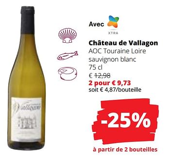 Promoties Château de vallagon aoc touraine loire sauvignon blanc - Witte wijnen - Geldig van 09/05/2024 tot 22/05/2024 bij Spar (Colruytgroup)