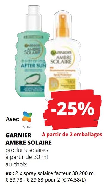Promoties Garnier ambre solaire spray solaire facteur - Garnier - Geldig van 09/05/2024 tot 22/05/2024 bij Spar (Colruytgroup)