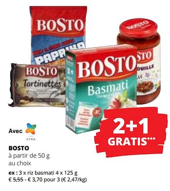 Promoties Riz basmati - Bosto - Geldig van 09/05/2024 tot 22/05/2024 bij Spar (Colruytgroup)