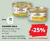 Promotions Gourmet gold mousse de poulet - Purina - Valide de 09/05/2024 à 22/05/2024 chez Spar (Colruytgroup)