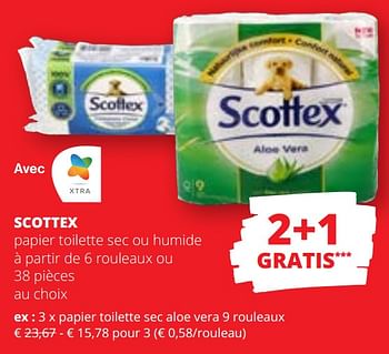 Promoties Papier toilette sec aloe vera - Scottex - Geldig van 09/05/2024 tot 22/05/2024 bij Spar (Colruytgroup)